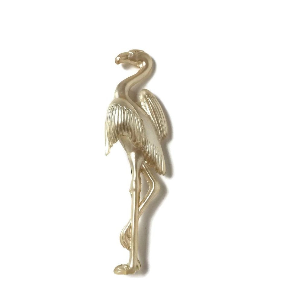 Celluloid Flamingo Brooch, Molded and Carved Iride
